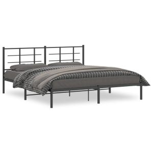 Metalowa rama łóżka z wezgłowiem czarna 183×213 cm 459276 Metalowa rama łóżka z wezgłowiem czarna 183×213 cm 459276