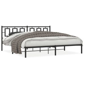 Metalowa rama łóżka z wezgłowiem czarna 193×203 cm 435282 Metalowa rama łóżka z wezgłowiem czarna 193×203 cm 435282