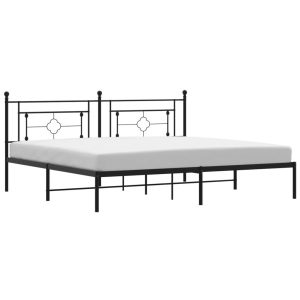 Metalowa rama łóżka z wezgłowiem czarna 193×203 cm 435853 Metalowa rama łóżka z wezgłowiem czarna 193×203 cm 435853