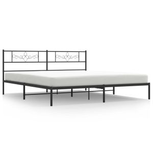 Metalowa rama łóżka z wezgłowiem czarna 193×203 cm 458526 Metalowa rama łóżka z wezgłowiem czarna 193×203 cm 458526