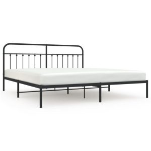Metalowa rama łóżka z wezgłowiem czarna 193×203 cm 458551 Metalowa rama łóżka z wezgłowiem czarna 193×203 cm 458551
