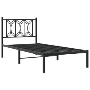 Metalowa rama łóżka z wezgłowiem, czarna, 90×190 cm 434293 Metalowa rama łóżka z wezgłowiem, czarna, 90×190 cm 434293