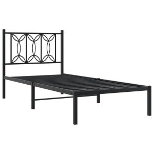 Metalowa rama łóżka z wezgłowiem, czarna, 90×200 cm 434308 Metalowa rama łóżka z wezgłowiem, czarna, 90×200 cm 434308