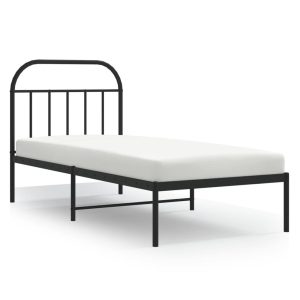 Metalowa rama łóżka z wezgłowiem czarna 90×200 cm 436765 Metalowa rama łóżka z wezgłowiem czarna 90×200 cm 436765