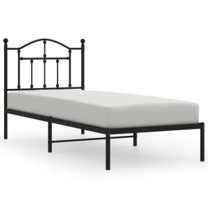 Metalowa rama łóżka z wezgłowiem, czarna, 90×200 cm 433991 Metalowa rama łóżka z wezgłowiem, czarna, 90×200 cm 433991