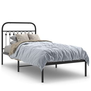 Metalowa rama łóżka z wezgłowiem czarna 90×200 cm 458685 Metalowa rama łóżka z wezgłowiem czarna 90×200 cm 458685