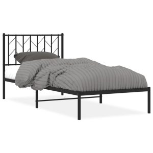 Metalowa rama łóżka z wezgłowiem czarna 90×200 cm 459137 Metalowa rama łóżka z wezgłowiem czarna 90×200 cm 459137