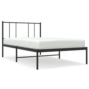 Metalowa rama łóżka z wezgłowiem czarna 90×200 cm 465579 Metalowa rama łóżka z wezgłowiem czarna 90×200 cm 465579