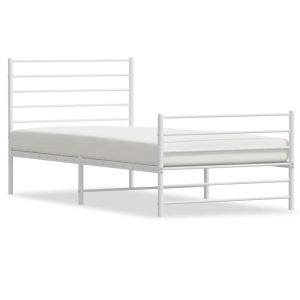 Metalowa rama łóżka z wezgłowiem i zanóżkiem biała 100×190 458451 Metalowa rama łóżka z wezgłowiem i zanóżkiem biała 100×190 458451