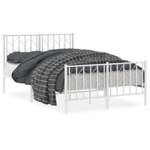 Metalowa rama łóżka z wezgłowiem i zanóżkiem biała 120×190 459131 Metalowa rama łóżka z wezgłowiem i zanóżkiem biała 120×190 459131
