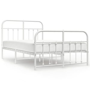 Metalowa rama łóżka z wezgłowiem i zanóżkiem, biała, 120×200 458850 Metalowa rama łóżka z wezgłowiem i zanóżkiem, biała, 120×200 458850