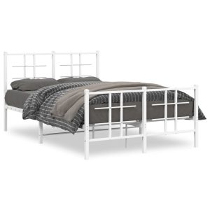 Metalowa rama łóżka z wezgłowiem i zanóżkiem, biała, 120×200 436779 Metalowa rama łóżka z wezgłowiem i zanóżkiem, biała, 120×200 436779