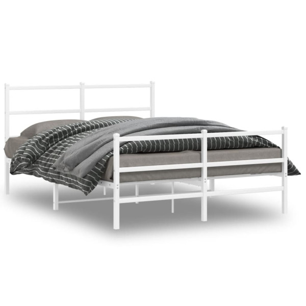 Metalowa rama łóżka z wezgłowiem i zanóżkiem biała 135x190 459089