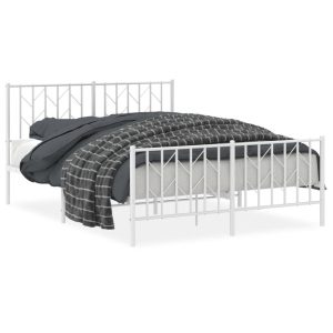Metalowa rama łóżka z wezgłowiem i zanóżkiem biała 135×190 459250 Metalowa rama łóżka z wezgłowiem i zanóżkiem biała 135×190 459250