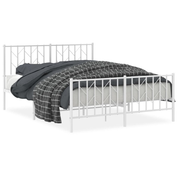 Metalowa rama łóżka z wezgłowiem i zanóżkiem biała 135x190 459250