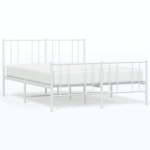 Metalowa rama łóżka z wezgłowiem i zanóżkiem biała 135×190 435631 Metalowa rama łóżka z wezgłowiem i zanóżkiem biała 135×190 435631