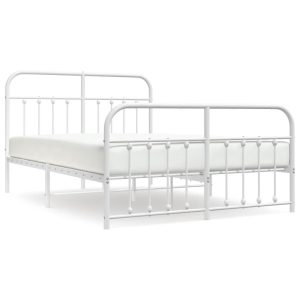 Metalowa rama łóżka z wezgłowiem i zanóżkiem biała 135×190 458454 Metalowa rama łóżka z wezgłowiem i zanóżkiem biała 135×190 458454