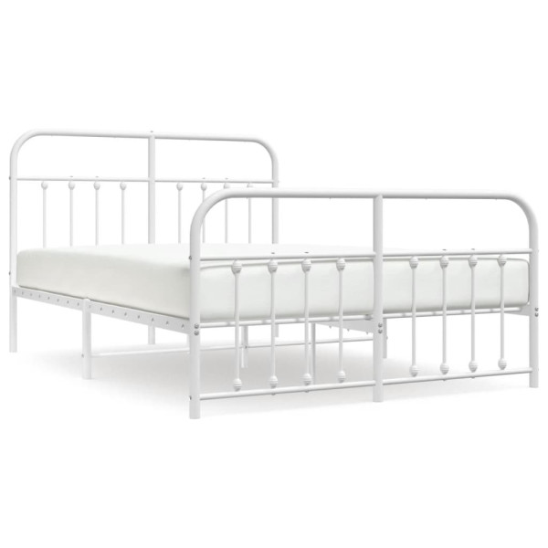 Metalowa rama łóżka z wezgłowiem i zanóżkiem biała 135x190 458454