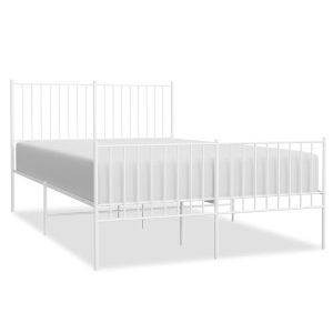 Metalowa rama łóżka z wezgłowiem i zanóżkiem biała 135×190 458460 Metalowa rama łóżka z wezgłowiem i zanóżkiem biała 135×190 458460