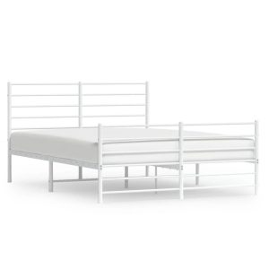 Metalowa rama łóżka z wezgłowiem i zanóżkiem biała 135×190 458860 Metalowa rama łóżka z wezgłowiem i zanóżkiem biała 135×190 458860
