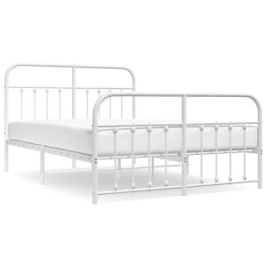 Metalowa rama łóżka z wezgłowiem i zanóżkiem biała 140×200 458664 Metalowa rama łóżka z wezgłowiem i zanóżkiem biała 140×200 458664