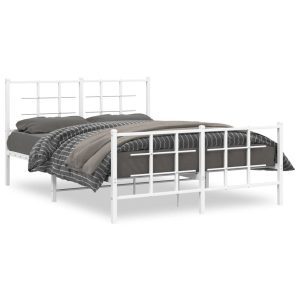Metalowa rama łóżka z wezgłowiem i zanóżkiem biała 140×200 436752 Metalowa rama łóżka z wezgłowiem i zanóżkiem biała 140×200 436752