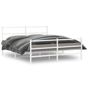 Metalowa rama łóżka z wezgłowiem i zanóżkiem biała 150×200 459118 Metalowa rama łóżka z wezgłowiem i zanóżkiem biała 150×200 459118