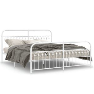 Metalowa rama łóżka z wezgłowiem i zanóżkiem biała 183×203 458819 Metalowa rama łóżka z wezgłowiem i zanóżkiem biała 183×203 458819