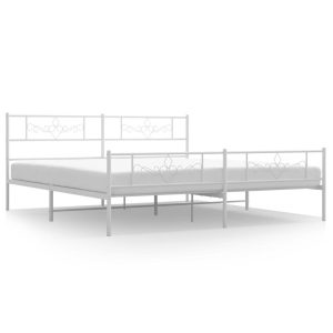 Metalowa rama łóżka z wezgłowiem i zanóżkiem biała 183×213 458562 Metalowa rama łóżka z wezgłowiem i zanóżkiem biała 183×213 458562