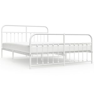 Metalowa rama łóżka z wezgłowiem i zanóżkiem biała 183×213 458676 Metalowa rama łóżka z wezgłowiem i zanóżkiem biała 183×213 458676