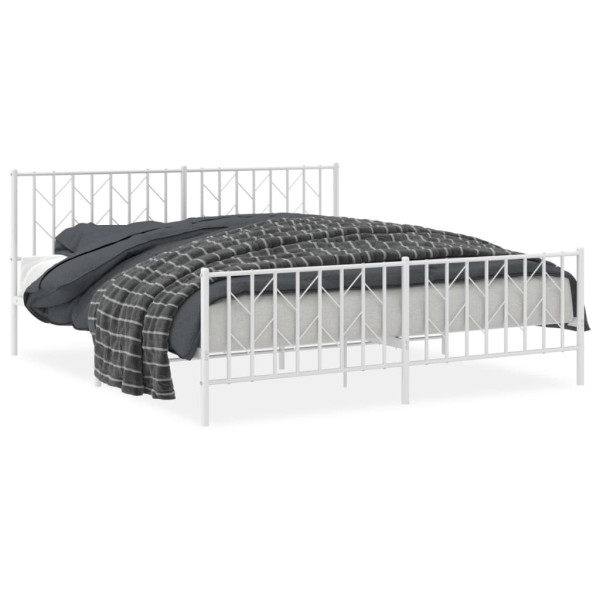 Metalowa rama łóżka z wezgłowiem i zanóżkiem biała 183x213 459132