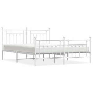 Metalowa rama łóżka z wezgłowiem i zanóżkiem biała 183×213 435102 Metalowa rama łóżka z wezgłowiem i zanóżkiem biała 183×213 435102