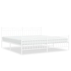 Metalowa rama łóżka z wezgłowiem i zanóżkiem biała 193×203 434651 Metalowa rama łóżka z wezgłowiem i zanóżkiem biała 193×203 434651