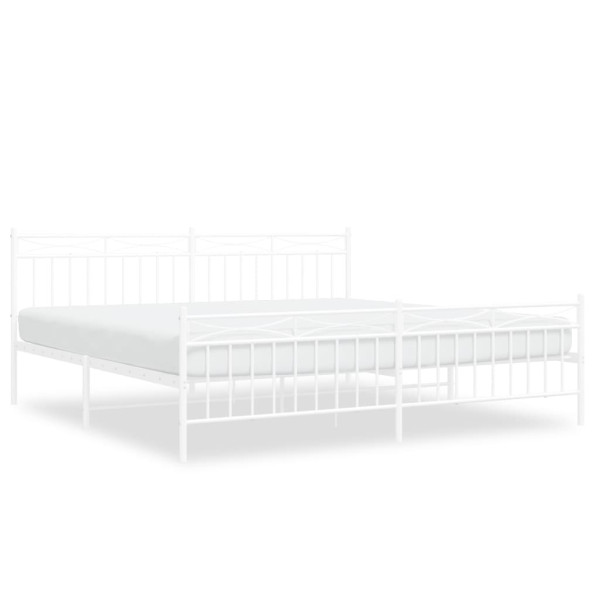 Metalowa rama łóżka z wezgłowiem i zanóżkiem biała 193x203 434651
