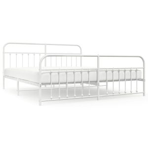 Metalowa rama łóżka z wezgłowiem i zanóżkiem biała 193×203 458825 Metalowa rama łóżka z wezgłowiem i zanóżkiem biała 193×203 458825