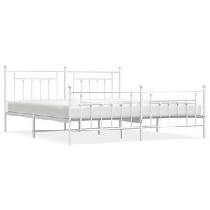 Metalowa rama łóżka z wezgłowiem i zanóżkiem biała 193×203 435184 Metalowa rama łóżka z wezgłowiem i zanóżkiem biała 193×203 435184