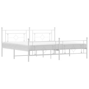 Metalowa rama łóżka z wezgłowiem i zanóżkiem biała 193×203 435807 Metalowa rama łóżka z wezgłowiem i zanóżkiem biała 193×203 435807
