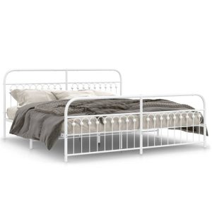 Metalowa rama łóżka z wezgłowiem i zanóżkiem biała 193×203 458415 Metalowa rama łóżka z wezgłowiem i zanóżkiem biała 193×203 458415