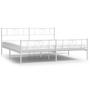 Metalowa rama łóżka z wezgłowiem i zanóżkiem biała 193×203 458425 Metalowa rama łóżka z wezgłowiem i zanóżkiem biała 193×203 458425