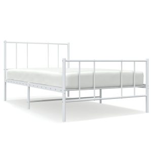 Metalowa rama łóżka z wezgłowiem i zanóżkiem biała 75×190 cm 435862 Metalowa rama łóżka z wezgłowiem i zanóżkiem biała 75×190 cm 435862