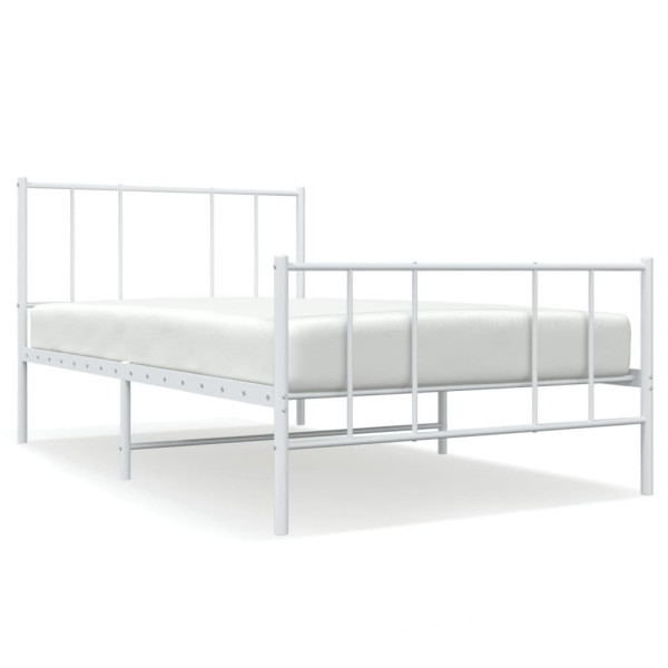 Metalowa rama łóżka z wezgłowiem i zanóżkiem biała 75x190 cm 435862