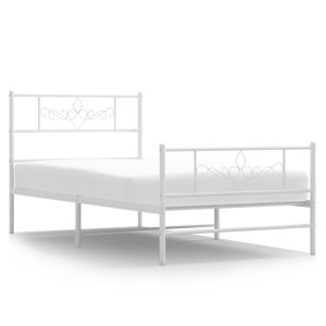 Metalowa rama łóżka z wezgłowiem i zanóżkiem biała 75×190 cm 458844 Metalowa rama łóżka z wezgłowiem i zanóżkiem biała 75×190 cm 458844
