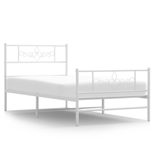 Metalowa rama łóżka z wezgłowiem i zanóżkiem biała 75x190 cm 458844