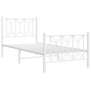 Metalowa rama łóżka z wezgłowiem i zanóżkiem biała 75×190 cm 434292 Metalowa rama łóżka z wezgłowiem i zanóżkiem biała 75×190 cm 434292