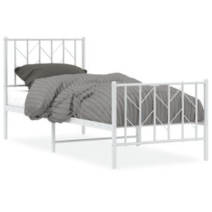 Metalowa rama łóżka z wezgłowiem i zanóżkiem biała 75×190 cm 459061 Metalowa rama łóżka z wezgłowiem i zanóżkiem biała 75×190 cm 459061