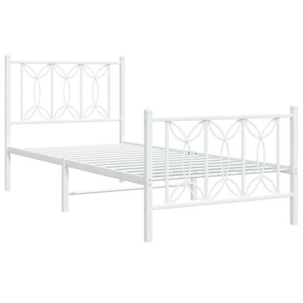 Metalowa rama łóżka z wezgłowiem i zanóżkiem biała 75x190 cm 434292