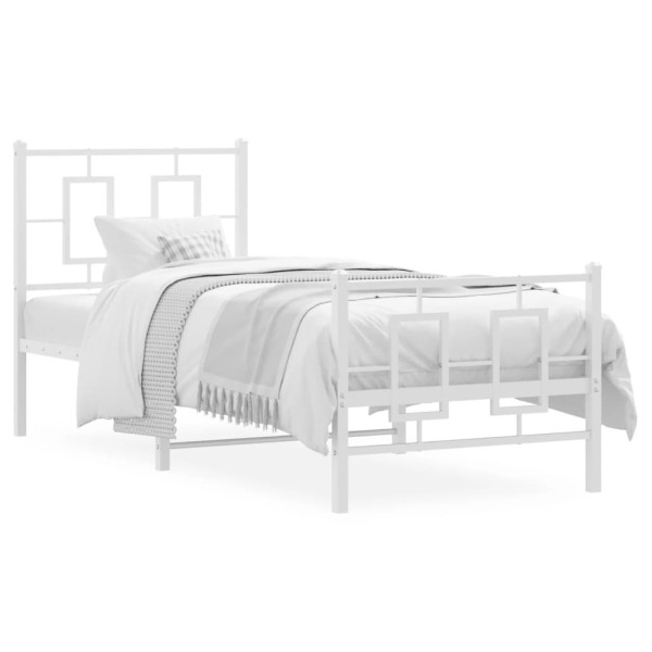 Metalowa rama łóżka z wezgłowiem i zanóżkiem biała 80x200 cm 435123