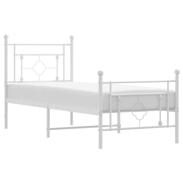 Metalowa rama łóżka z wezgłowiem i zanóżkiem biała 80x200 cm 435705