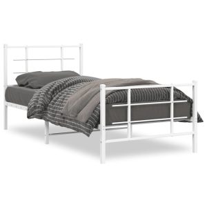 Metalowa rama łóżka z wezgłowiem i zanóżkiem biała 90×190 cm 436727 Metalowa rama łóżka z wezgłowiem i zanóżkiem biała 90×190 cm 436727