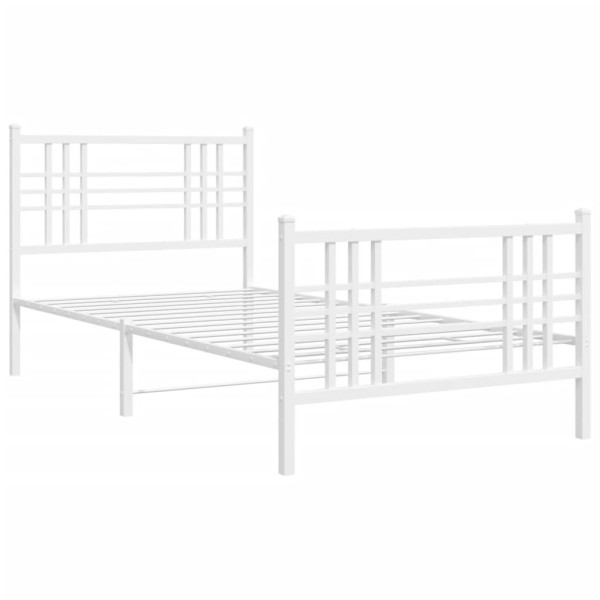 Metalowa rama łóżka z wezgłowiem i zanóżkiem biała 90x200 cm 435724